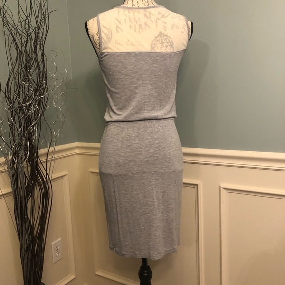 Grey Sleeveless Dress with tie waist/white mesh upper - Picture 3 of 6